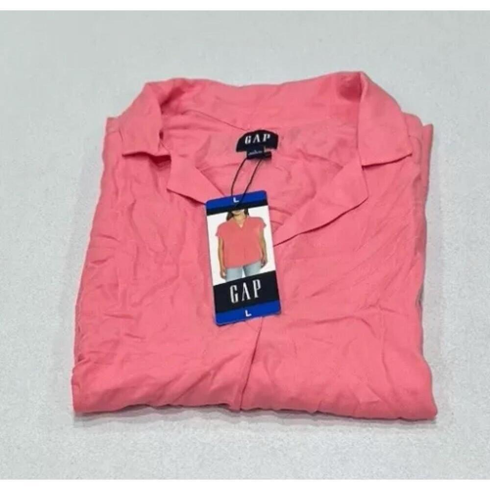 GAP Women's V-Neck Short Sleeve Blouse, Pink, Size L. AL